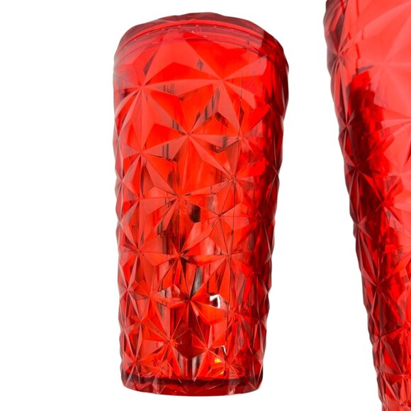 Starbucks Poinsettia Red Prism Tumbler Set With Lids Straws 16 Oz & 24 Oz - Picture 9 of 16